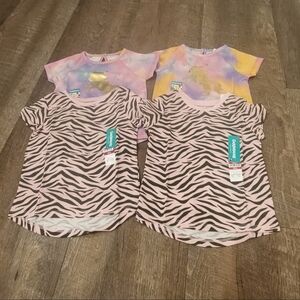 NWT Twin Bundle Set Matching Pink Zebra Stripe Shirts & Unicorn Onesies Size 18m